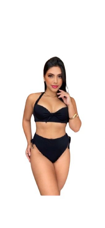 Biquíni Feminino Duas Peças Estruturado com Nó Frontal e Cintura Alta
