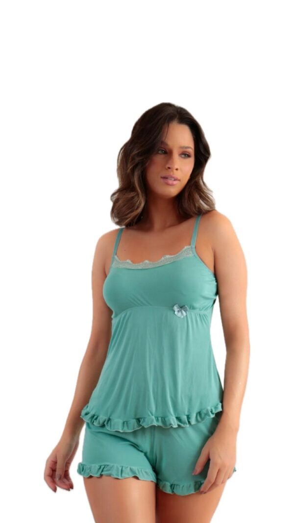 Conjunto Pijama Feminino Short e Regata com Babados