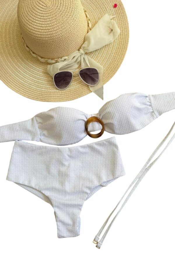 Biquíni Feminino 2 em 1 com Aro Decorativo Alça Superior Removível Calcinha Cintura Alta - Imagem 6