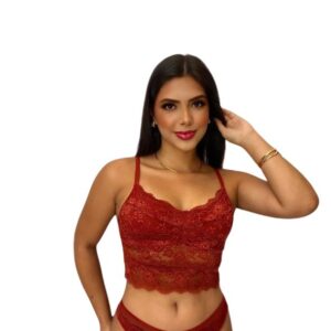 Conjunto de Lingerie em Renda Francesa Top Cropped e Calcinha