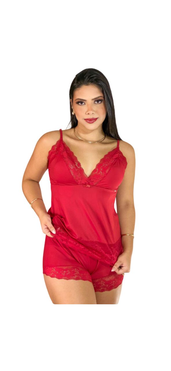 Camisola Sensual em Renda com Calçinha, Alças Cruzadas nas Costas