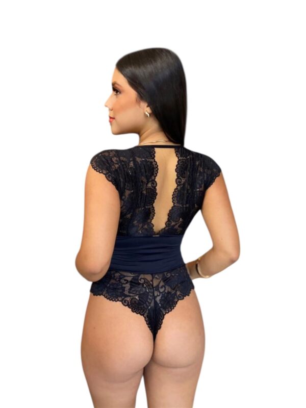 Body Feminino Renda, Manga Curta, Decote V Profundo, Estilo Lingerie - Imagem 2