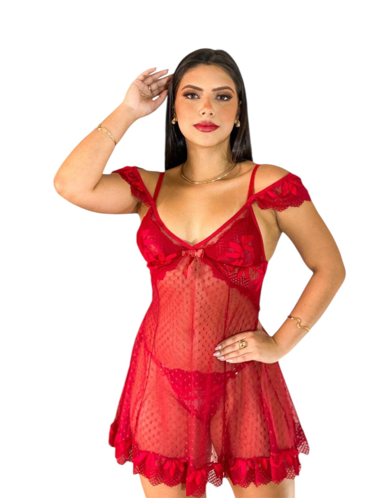 Camisola Sensual em Tule e Renda