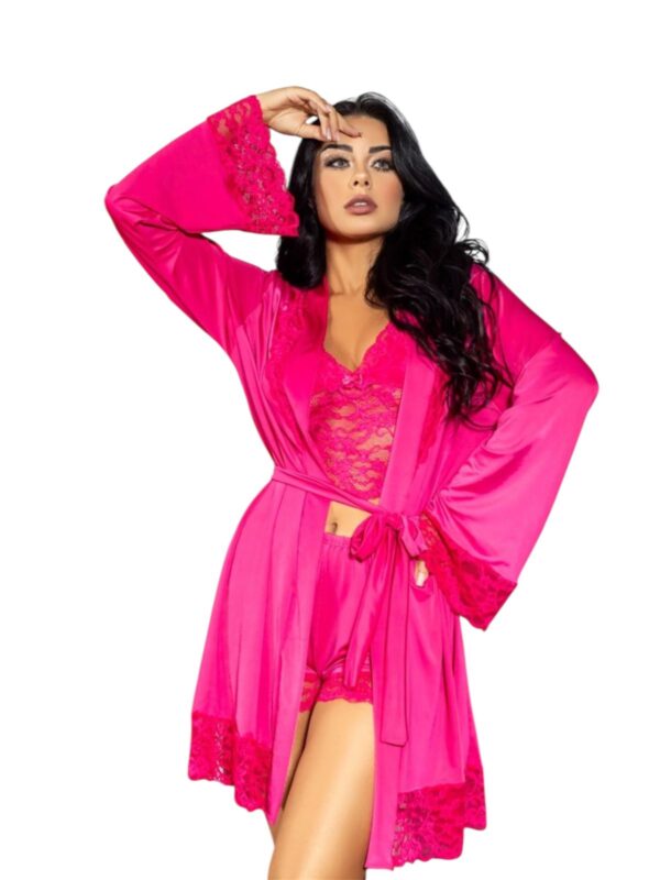 Robe Longo em Microfibra com Renda Manga Longa