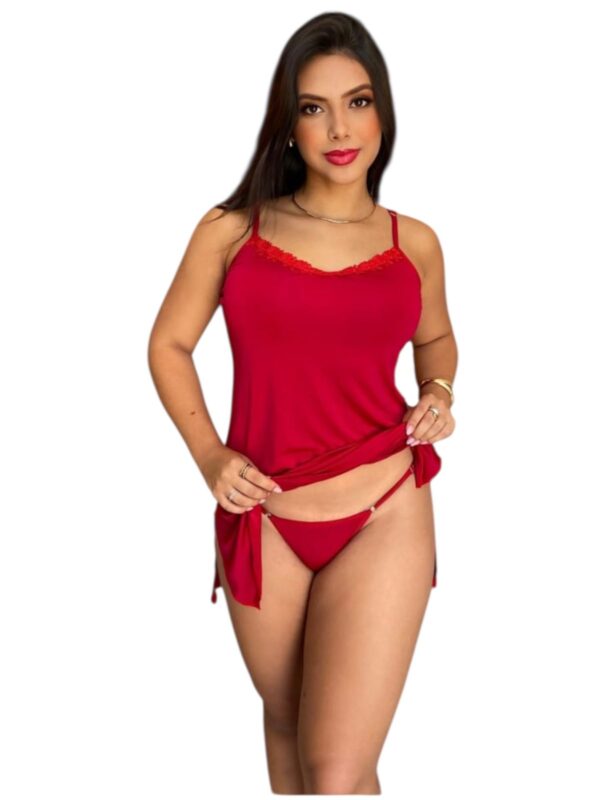 Camisola Sensual com Alças Finas e Renda + Calçinha