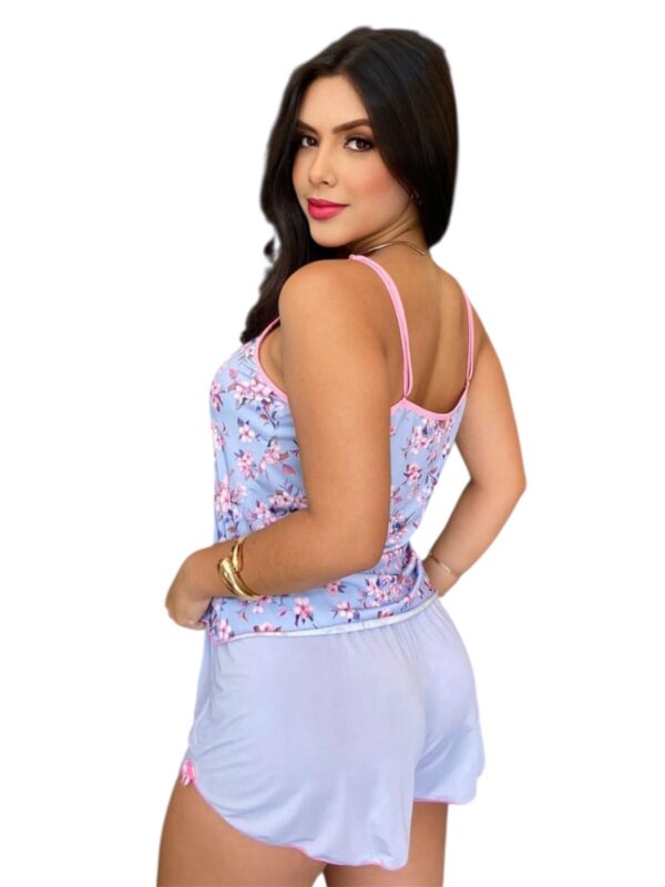 Pijama Feminino Conjunto Short Doll com Renda, Estampa Floral e Poá - Imagem 4