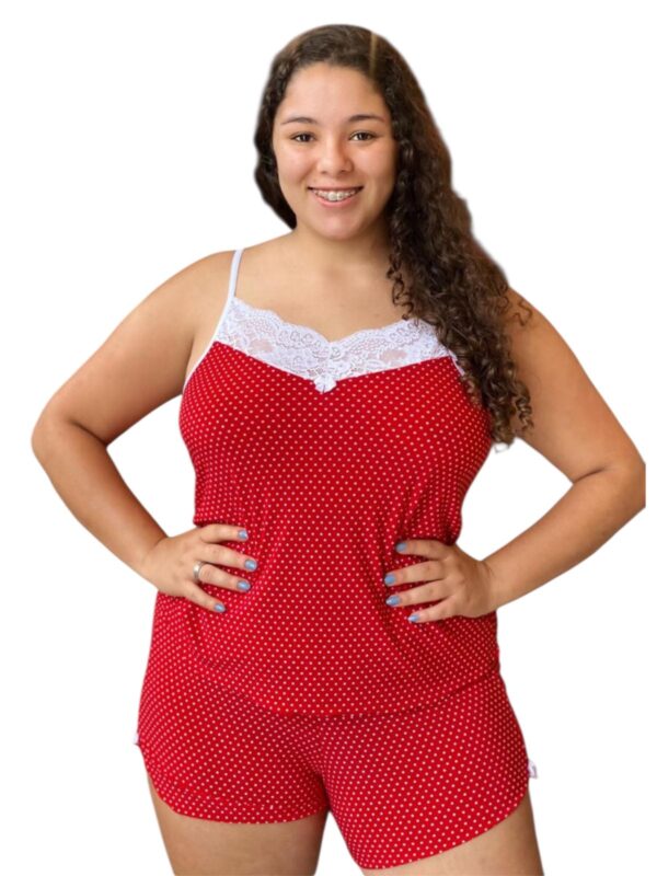 Pijama Feminino Conjunto Short Doll com Renda, Estampa Floral e Poá