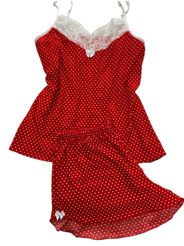 Pijama Feminino Conjunto Short Doll com Renda, Estampa Floral e Poá - Imagem 2