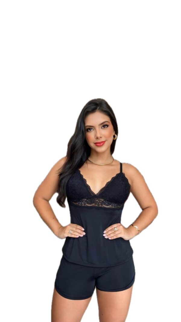 Pijama Feminino Curto com Renda, Conjunto Camiseta e Short - Imagem 2