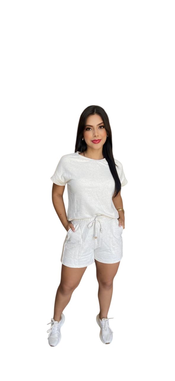 Conjunto Pijama Feminino de Verão, Short com Cordão e Camiseta Manga Curta