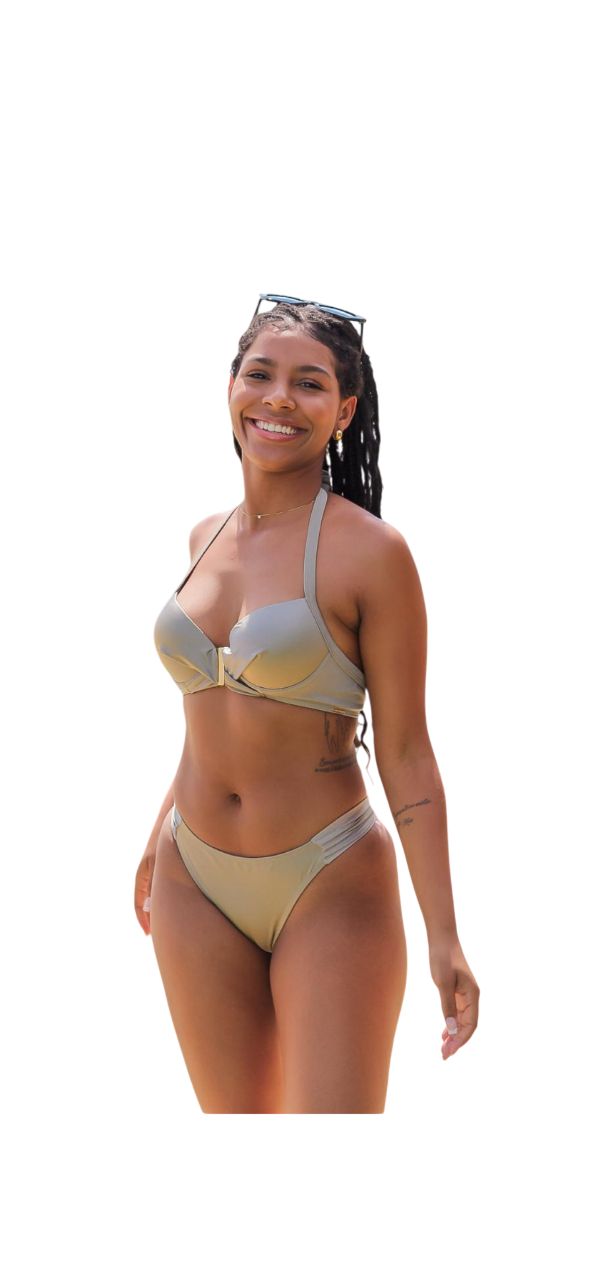 Conjunto de Biquíni Feminino, Sutiã com Bojo e Fecho Metálico, Calcinha Clássica