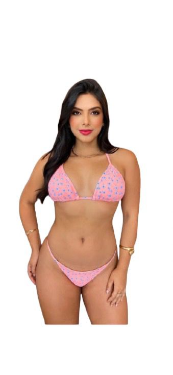 Biquíni Feminino Modelo Cortininha Estampado Rosa