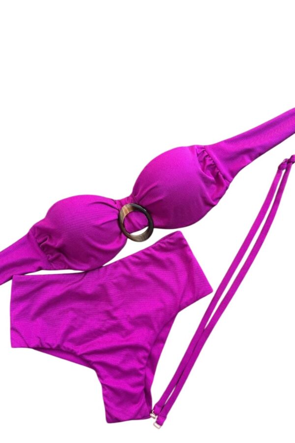 Biquíni Feminino 2 em 1 com Aro Decorativo Alça Superior Removível Calcinha Cintura Alta - Imagem 2