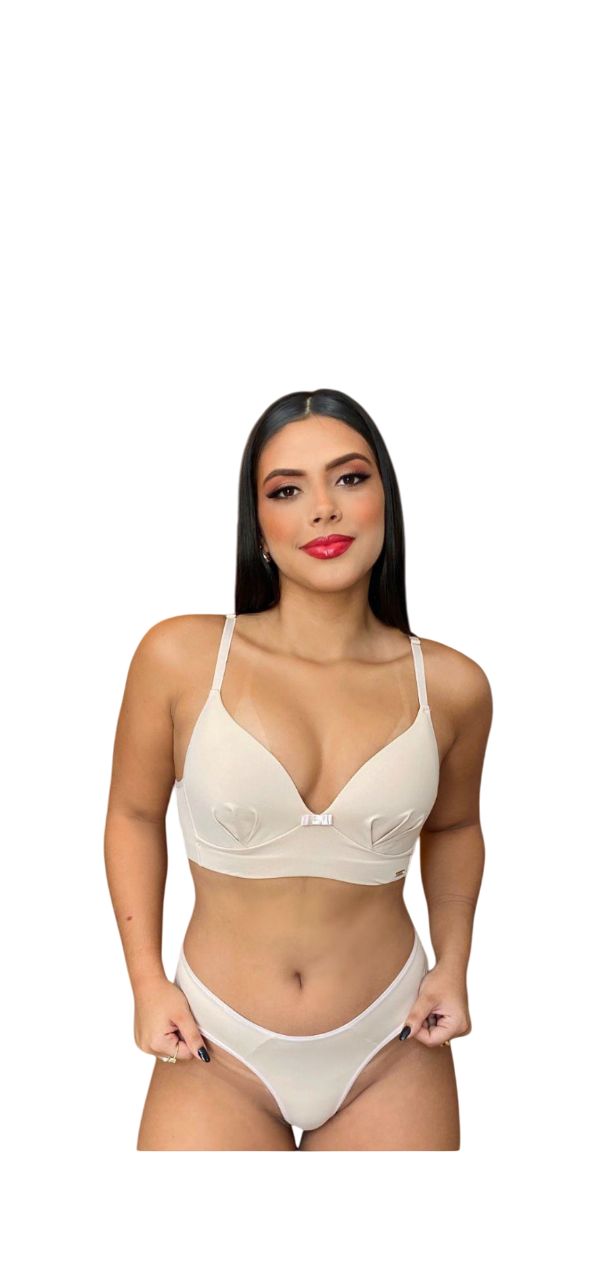 Conjunto de Lingerie Feminino Plush Up Sem Aro Sutiã com Bojo e Calcinha Fio Dental