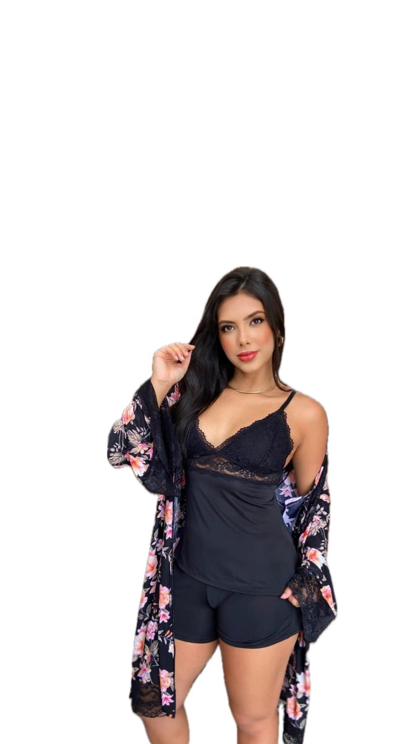 Pijama Feminino Curto com Renda, Conjunto Camiseta e Short