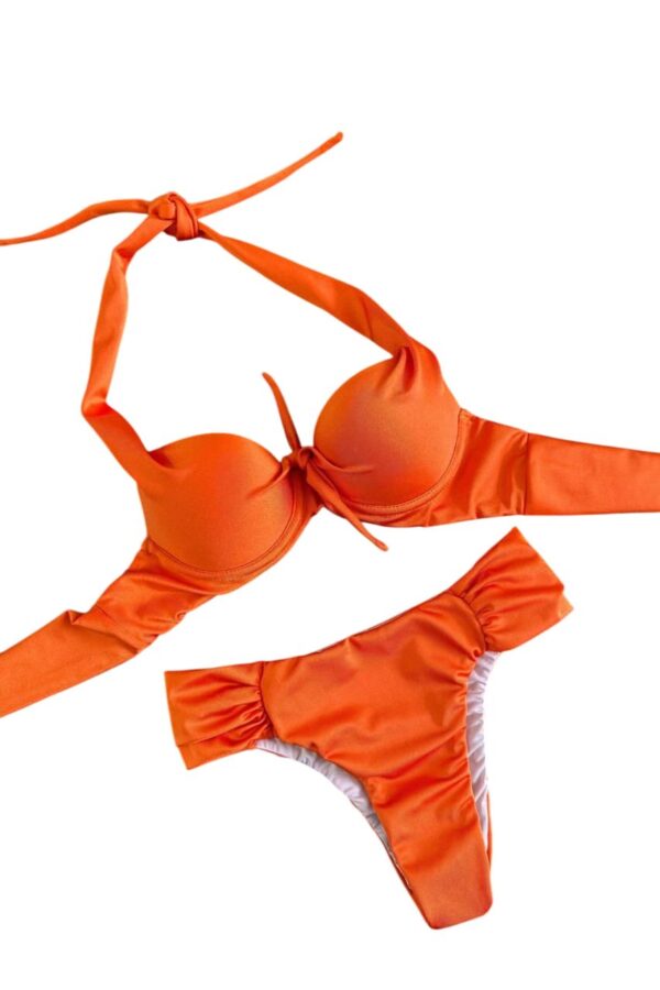 Biquíni Feminino Duas Peças Cintura Alta com Bojo e Nó Frontal Estilo Retrô - Imagem 4