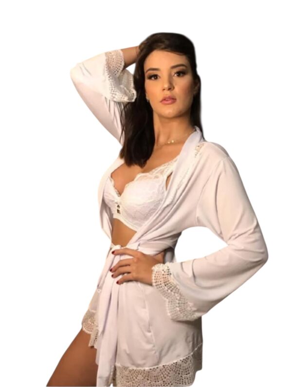 Robe Longo em Microfibra com Renda Manga Longa - Imagem 2
