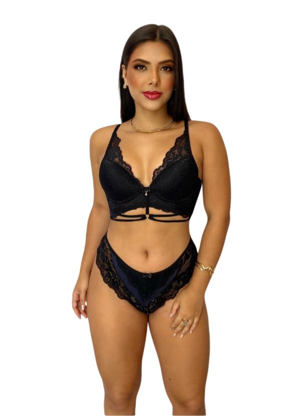 Conjunto de Lingerie Rendado Sutiã e Calcinha em Poliamida