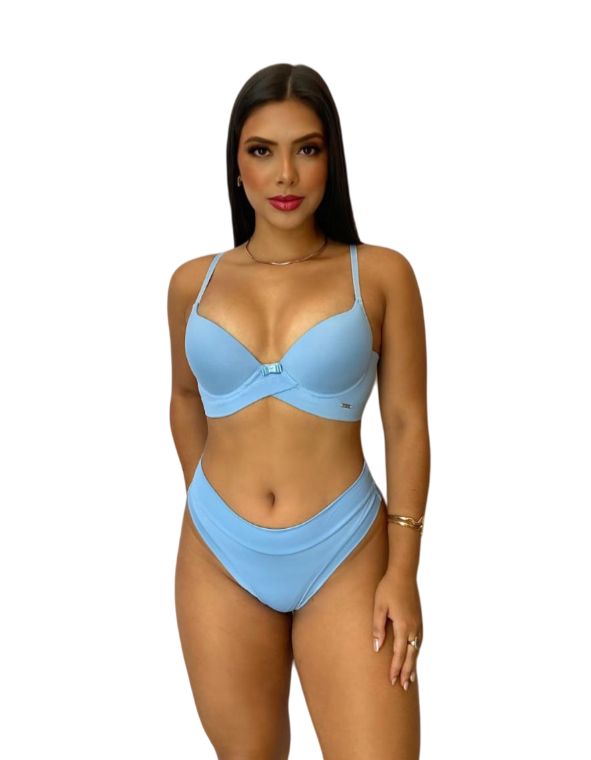 Conjunto de Lingerie Reforçado com Bojo Calcinha de Cintura Alta