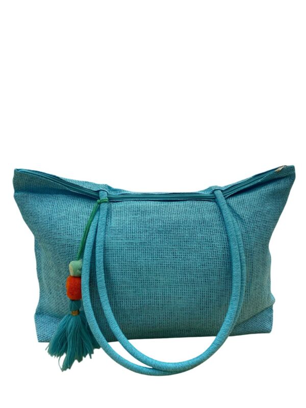 Bolsa de Praia com Pompons Decorativos Alça de Ombro
