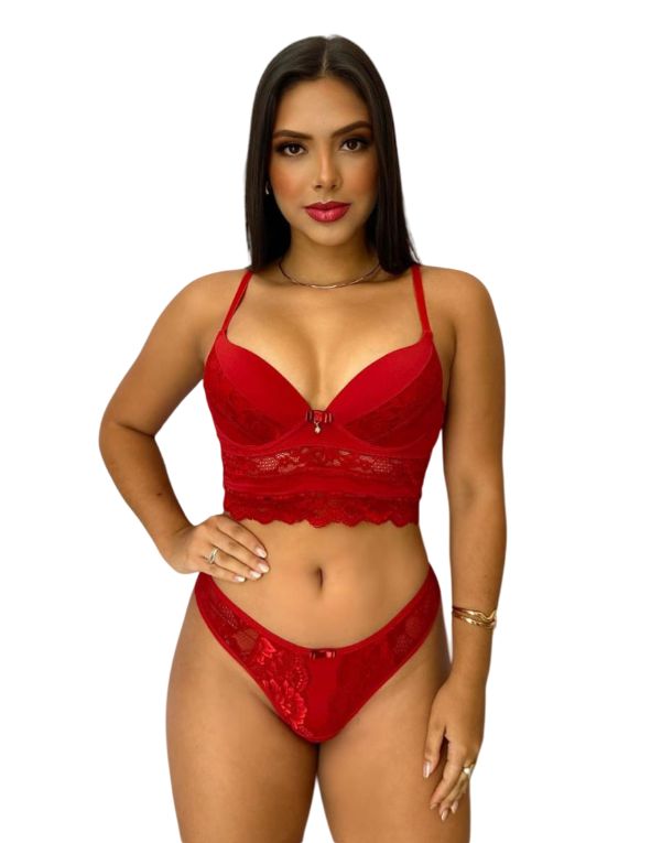 Conjunto de Lingerie Feminino Mini Cropped Rendado com Bojo e Calcinha