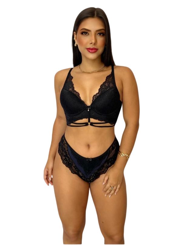 Conjunto de Lingerie Rendado em Poliamida Sutiã e Calcinha