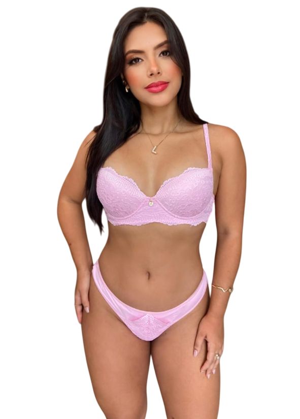 Conjunto de Lingerie Rendado com Fio Duplo Sutiã e Calcinha