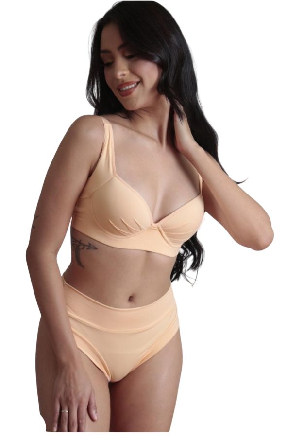 Conjunto de Lingerie Reforçado de Ampla Cobertura Sutiã com Bojo e Calcinha Cintura Alta
