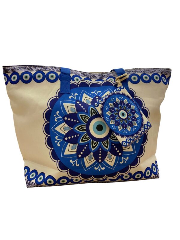 Bolsa de Praia Grande com Estampa Mandala e Olho Grego com Bolso - Imagem 4