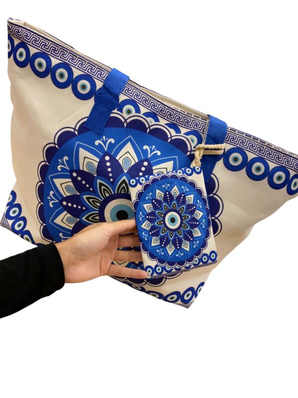 Bolsa de Praia Grande com Estampa Mandala e Olho Grego com Bolso - Imagem 5