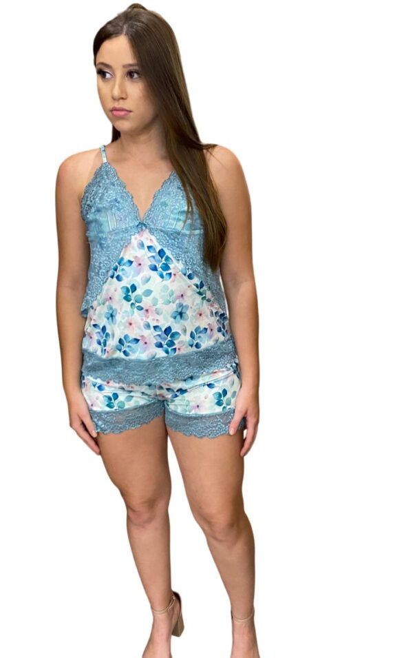 Conjunto Pijama Feminino com Renda Estampa Floral - Imagem 2