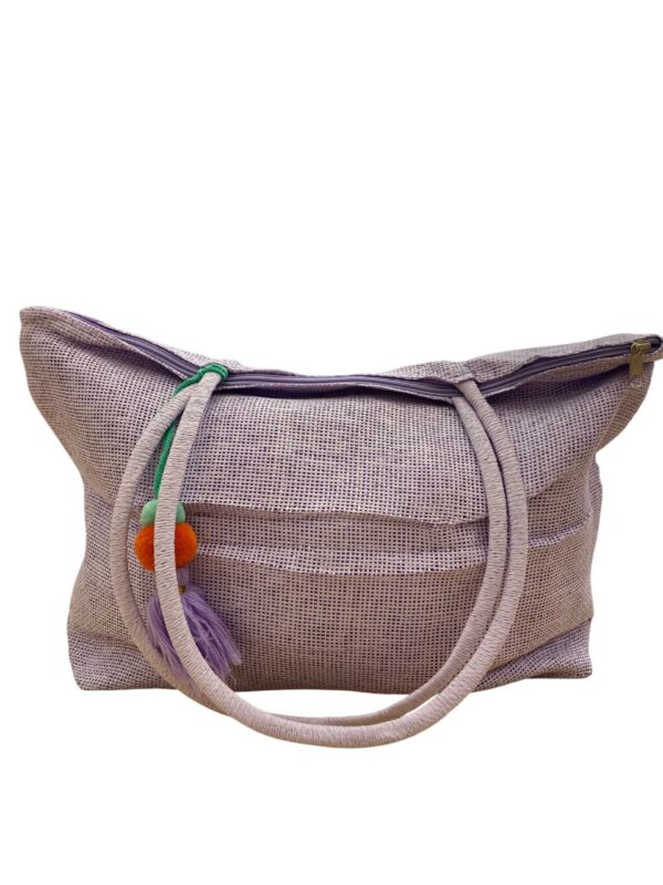 Bolsa de Praia com Pompons Decorativos Alça de Ombro - Imagem 3