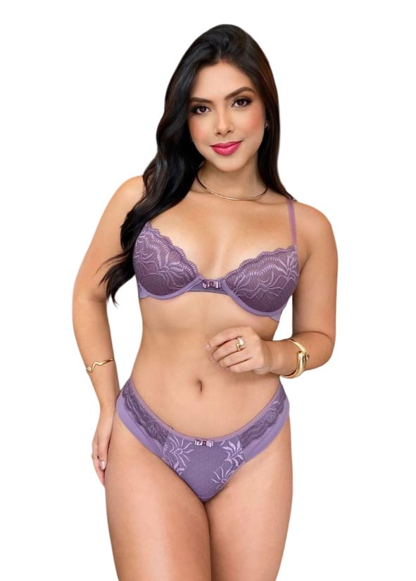 Conjunto de Lingerie em Renda Bse Fio Duplo Sutiã e Calcinha