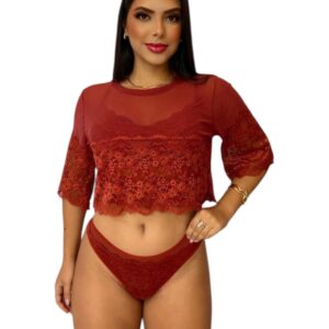 Blusa Em Renda, Blusa Cropped com Manga (REF/282)