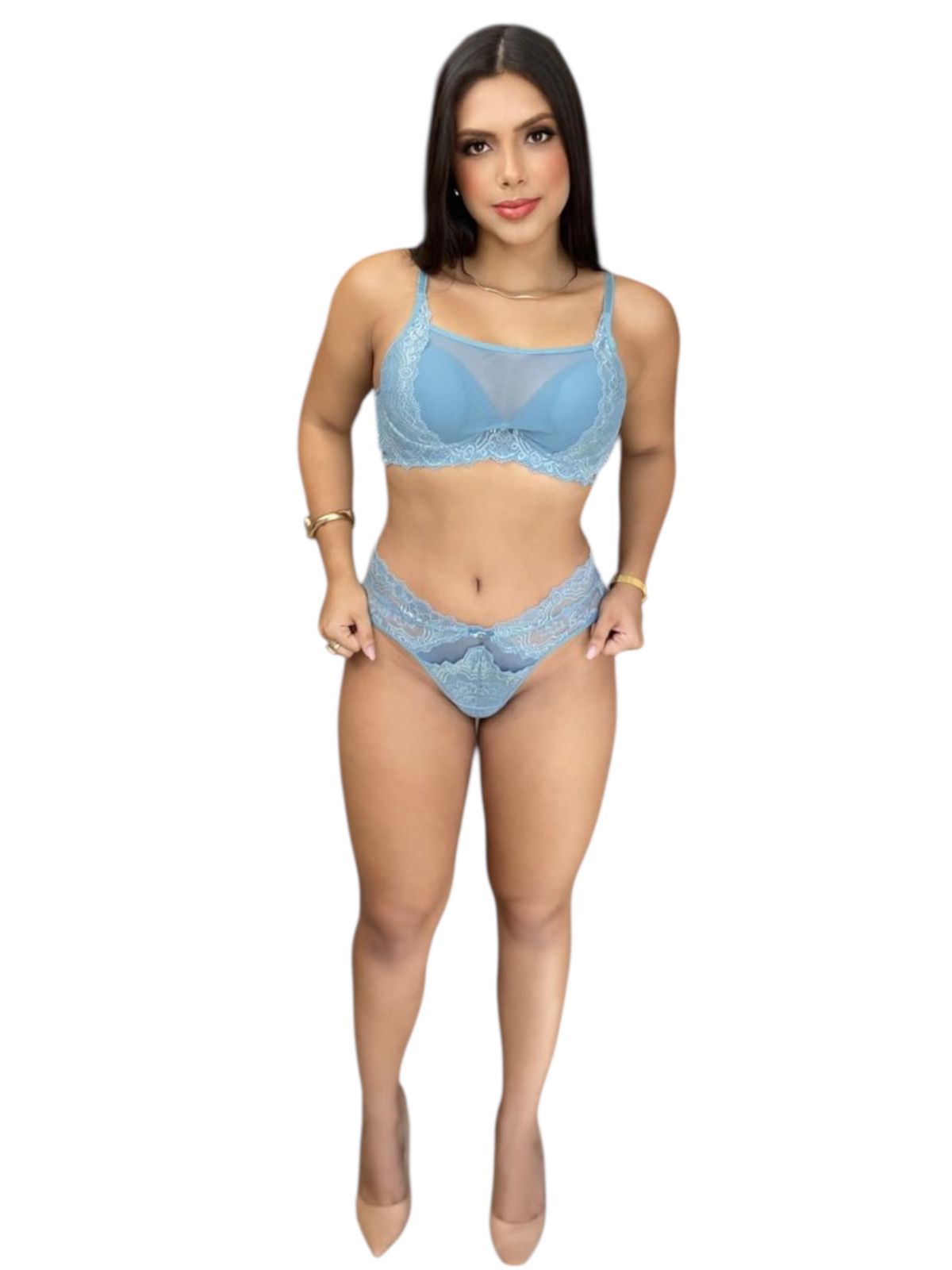 Conjunto de Lingerie Feminina em Renda, Sutiã e Calcinha